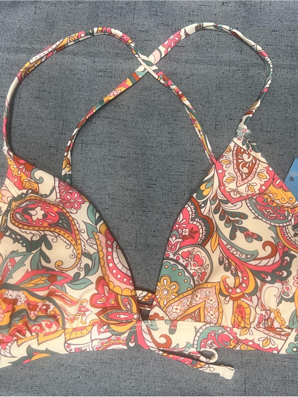 Cupshe Cream Paisley Triangle Bikini Top with Pink, Yellow & Teal Accents
